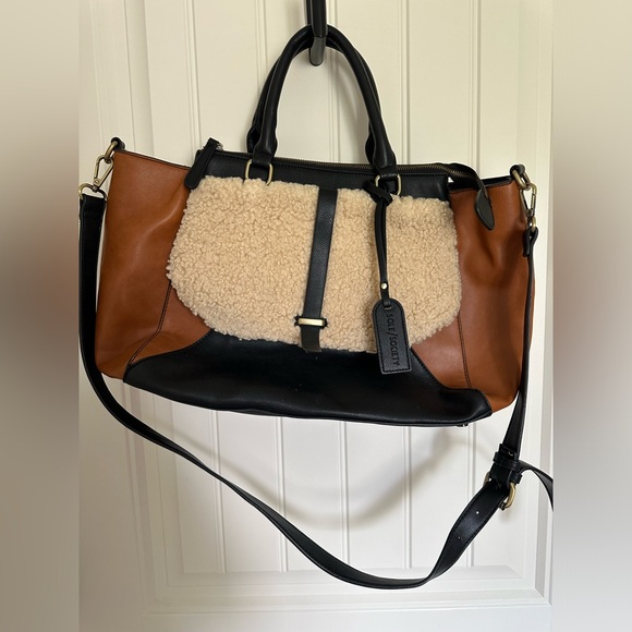 Sole Society Drury Satchel/Shoulder Bag Faux Shearling Cognac Mix - Picture 3 of 7